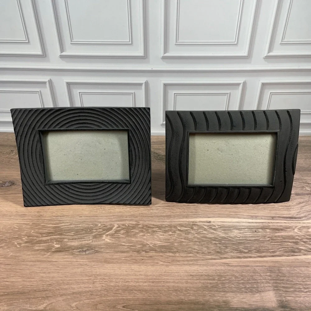 VTG 1999 Terragraphics Black Metal Textured Decorative Photo Frame Art Decor x2